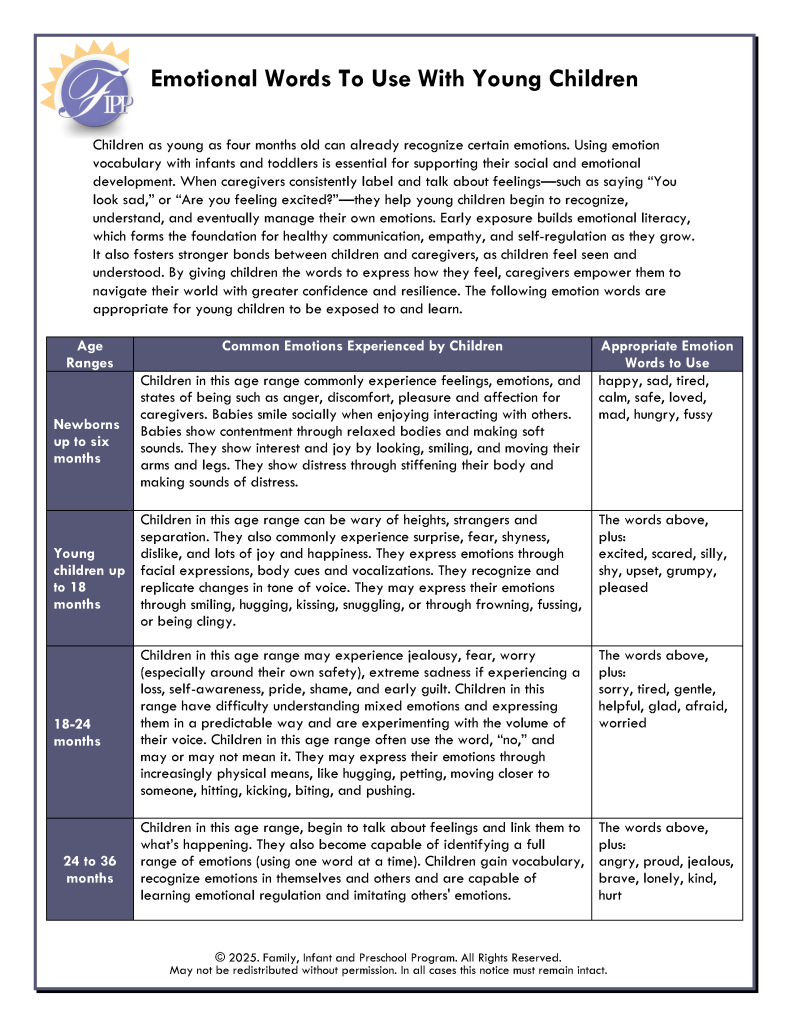 Emotion Words to Use with Young Children (PDF) 