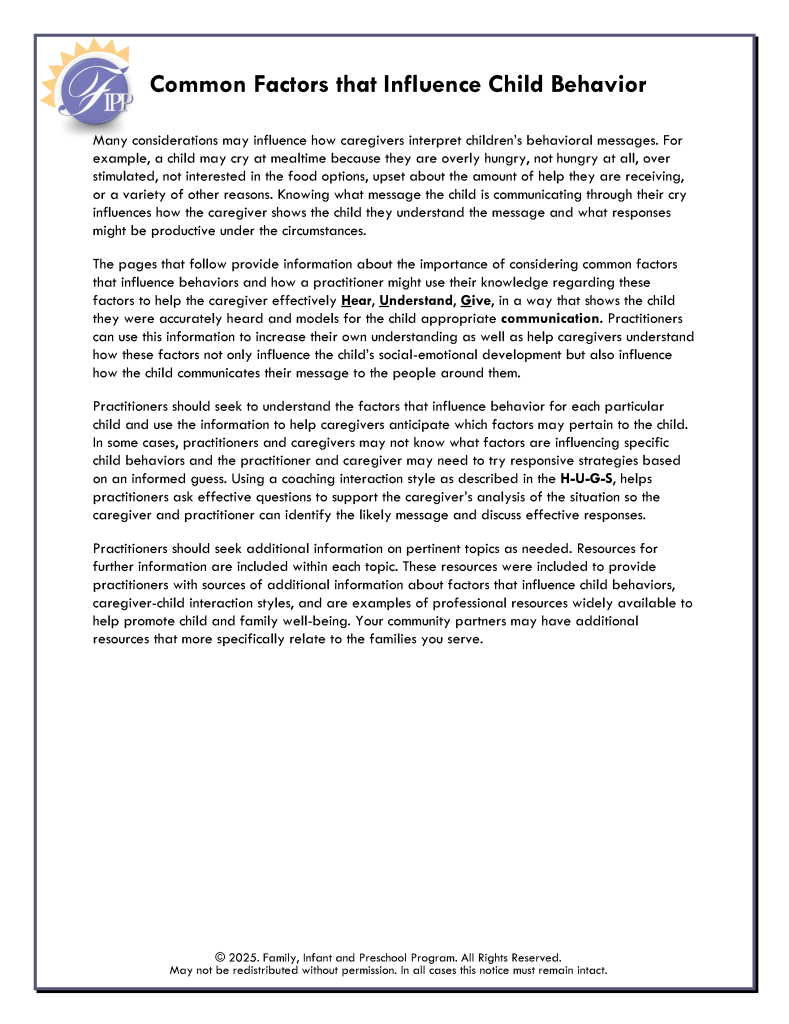 Common Factors that Influence Child Behavior (PDF) 