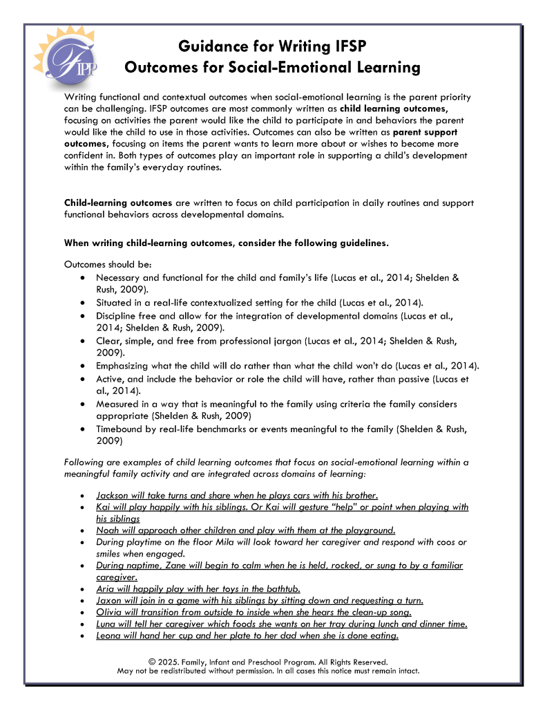 Guidance for Writing IFSP Outcomes for Social-Emotional Learning (PDF) 